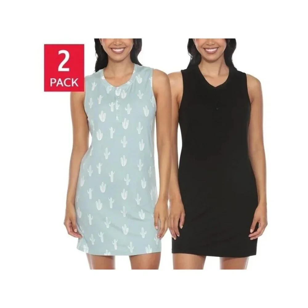 NWT Honeydew 2-Pack Women's S Black & Cactus Sleep Tank Dresses Print